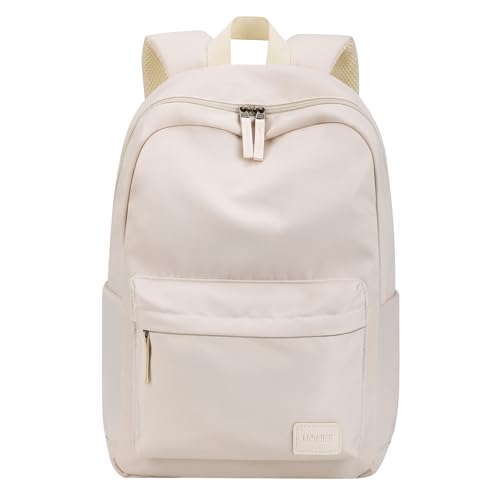 HOMIEE Lightweight Casual Laptop Backpack Fits 15.6 Inch Computer, Water-Resistant Small Daypack Cute Unisex Bookbag for Teen College Work Travel, Beige - Image 1