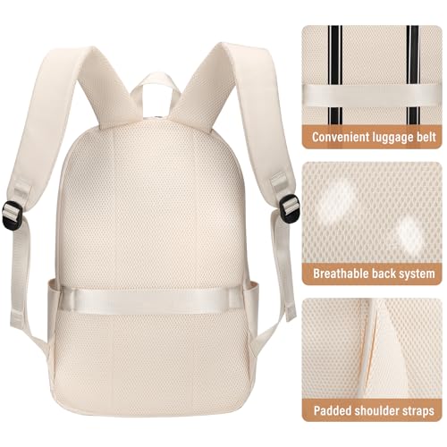 HOMIEE Lightweight Casual Laptop Backpack Fits 15.6 Inch Computer, Water-Resistant Small Daypack Cute Unisex Bookbag for Teen College Work Travel, Beige - Image 4
