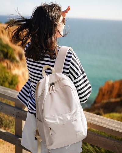 HOMIEE Lightweight Casual Laptop Backpack Fits 15.6 Inch Computer, Water-Resistant Small Daypack Cute Unisex Bookbag for Teen College Work Travel, Beige - Image 2
