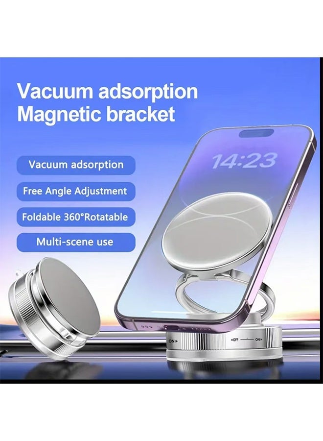 Vacuum Magnetic Car Phone Mount - 360° Rotating Foldable Dashboard Suction Cup Holder with N54 Strong Magnet, Universal Compatibility for Smartphones (Black) - Image 4