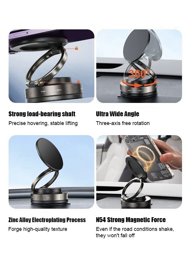 Vacuum Magnetic Car Phone Mount - 360° Rotating Foldable Dashboard Suction Cup Holder with N54 Strong Magnet, Universal Compatibility for Smartphones (Black) - Image 3