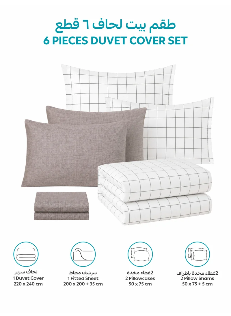 Donetella KING (200x200 cm) Printed Duvet Set, King Size Fits 200x200 cm - 6-Pcs Bed Set, Brushed Microfiber Fabric - 1 Duvet Cover, 1 Fitted Sheet, 2 Pillow Shams, 2 Pillowcases (Filler Not Included)  | Best Price UAE