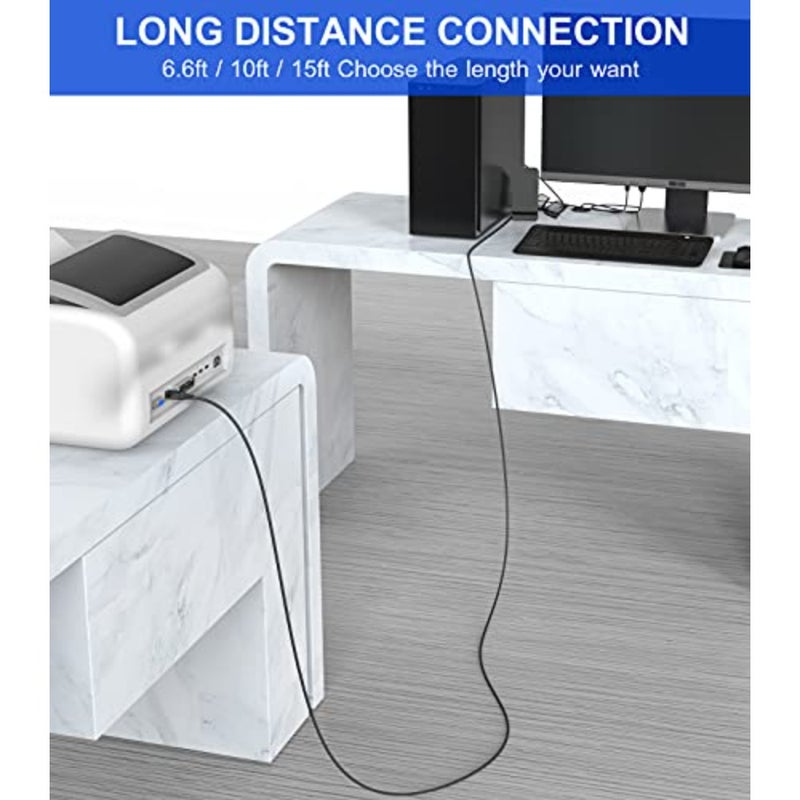 كابل الطابعة، كابل طابعة USB 2.0، كابل USB-A إلى USB-B، سلك طابعة ماسح ضوئي مجدول من النايلون عالي السرعة لـ HP Canon Dell Epson Brother Lexmark Xerox Samsung Piano DAC والمزيد - Image 5