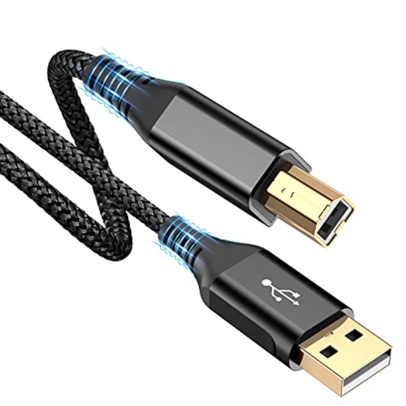 كابل الطابعة، كابل طابعة USB 2.0، كابل USB-A إلى USB-B، سلك طابعة ماسح ضوئي مجدول من النايلون عالي السرعة لـ HP Canon Dell Epson Brother Lexmark Xerox Samsung Piano DAC والمزيد - Image 1