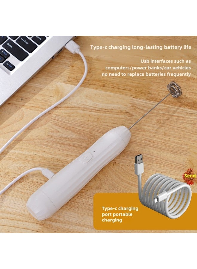 Electric Milk Frother Handheld Milk Frother Frother Blender Household Wireless Small Milk Frother Cross-border-Color:White Battery Type  - Image 3