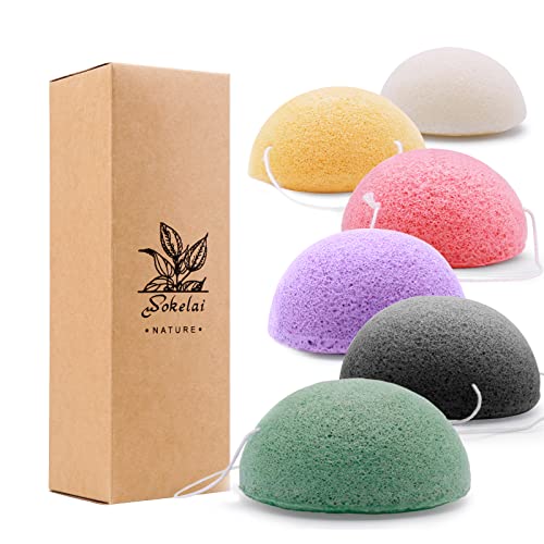 wokelai Konjac Facial Sponges for Cleansing Exfoliating - Konjac Face Sponge for Washing Face Body, Natural Cleaning Puff Buff Scrubber for Shower Bath SPA for Babys Men Women - Image 1