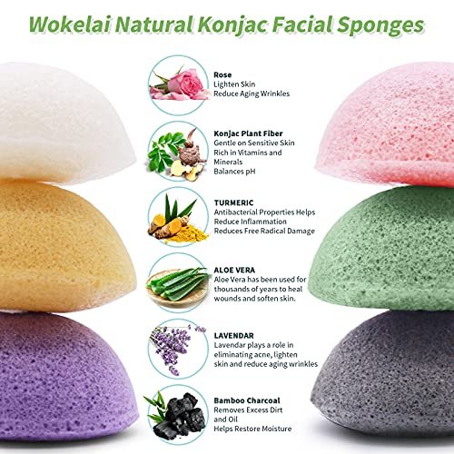 wokelai Konjac Facial Sponges for Cleansing Exfoliating - Konjac Face Sponge for Washing Face Body, Natural Cleaning Puff Buff Scrubber for Shower Bath SPA for Babys Men Women - Image 2