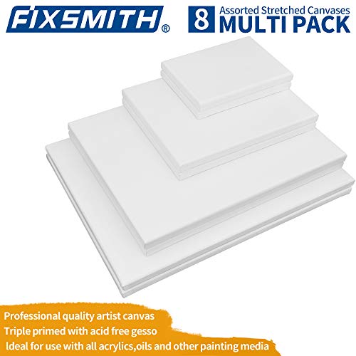 FIXSMITH Stretched Canvas, Multipack of 8, 5x7, 8x10, 11x14 & 12x16 Inches - 2 of Each, 100% Cotton, 8 oz Gesso-Primed, Art Supplies for Acrylic and Oil Painting. - Image 3