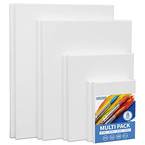 FIXSMITH Stretched Canvas, Multipack of 8, 5x7, 8x10, 11x14 & 12x16 Inches - 2 of Each, 100% Cotton, 8 oz Gesso-Primed, Art Supplies for Acrylic and Oil Painting. - Image 2