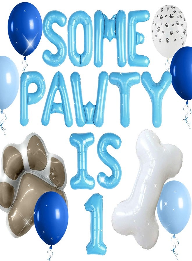 Roaring Good Time Lets Pawty First Birthday Balloons - Dog Paw & Bone Shaped, Puppy Boy Themed Decorations - Image 1