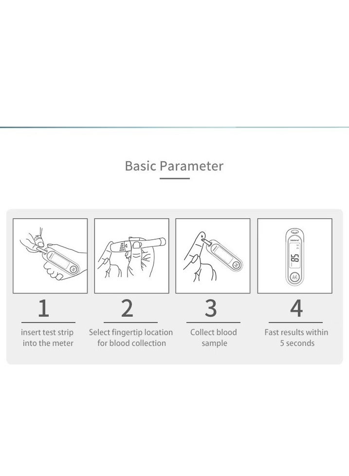 شيانغ مي جهاز قياس نسبة السكر في الدم المحمول الأوتوماتيكي بالكامل، جهاز اختبار دقيق وسهل الاستخدام للسكري مع 50 شريط اختبار وقلم إبرة و50 إبرة، نتائج سريعة، تخزين في الذاكرة وتشغيل بدون أكواد - Image 2