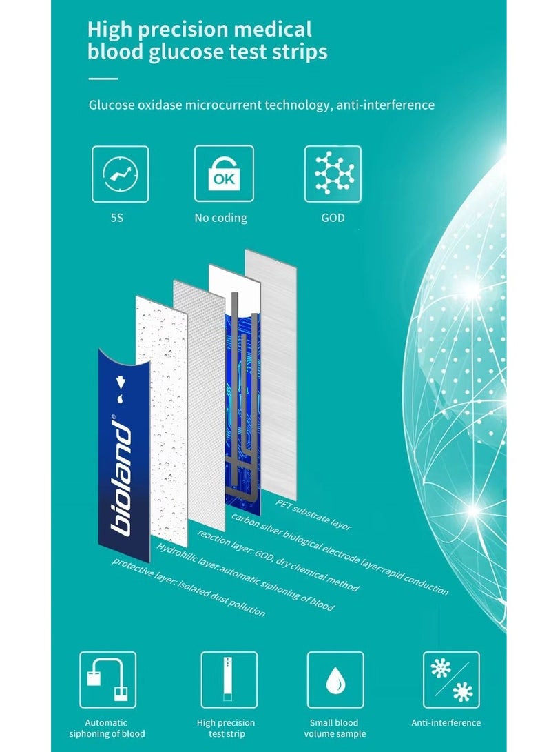 شيانغ مي جهاز قياس نسبة السكر في الدم المحمول الأوتوماتيكي بالكامل، جهاز اختبار دقيق وسهل الاستخدام للسكري مع 50 شريط اختبار وقلم إبرة و50 إبرة، نتائج سريعة، تخزين في الذاكرة وتشغيل بدون أكواد - Image 3