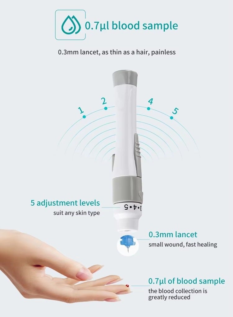 شيانغ مي جهاز قياس نسبة السكر في الدم المحمول الأوتوماتيكي بالكامل، جهاز اختبار دقيق وسهل الاستخدام للسكري مع 50 شريط اختبار وقلم إبرة و50 إبرة، نتائج سريعة، تخزين في الذاكرة وتشغيل بدون أكواد - Image 4