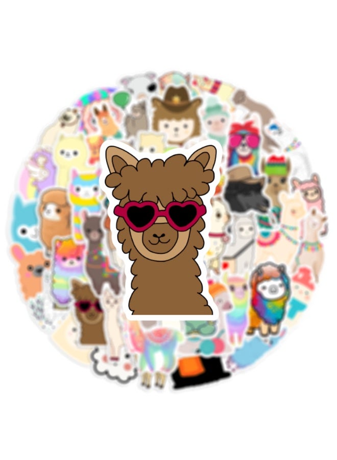 NIBEMINENT 50 Pcs Cartoon Cute Alpaca Deco Kit Waterproof Stickers, High Definition Printing Bright Colors, Suitable for Laptop Skateboard Luggage Water Bottle Guitar DIY - Image 3