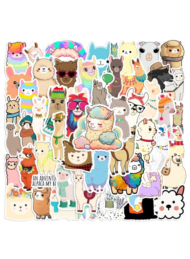 NIBEMINENT 50 Pcs Cartoon Cute Alpaca Deco Kit Waterproof Stickers, High Definition Printing Bright Colors, Suitable for Laptop Skateboard Luggage Water Bottle Guitar DIY - Image 1
