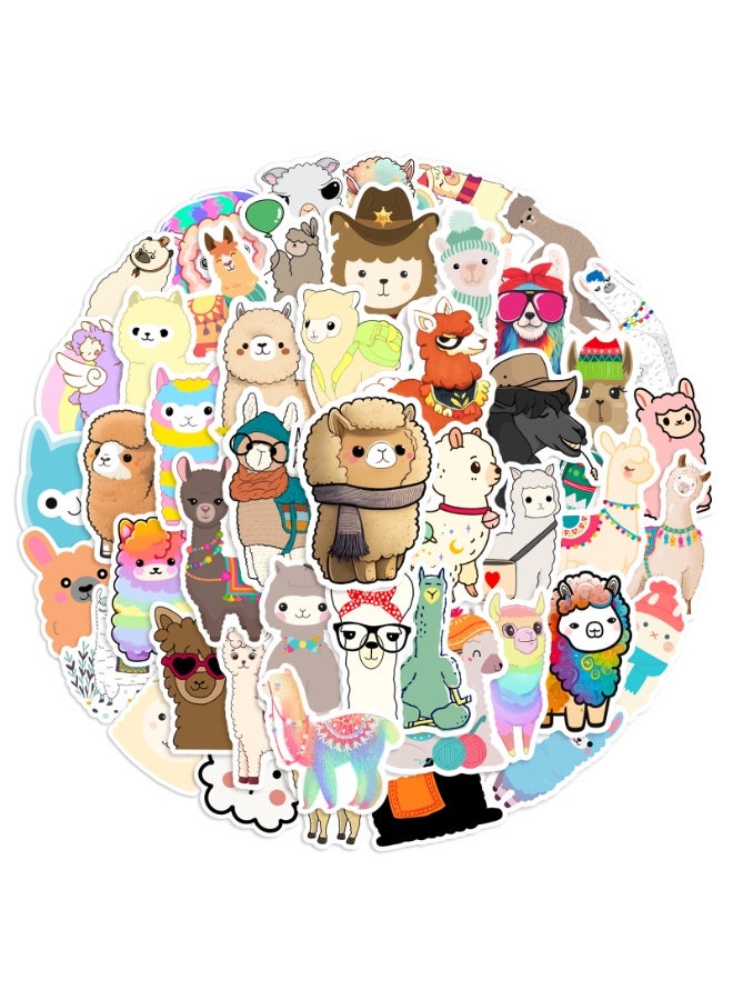 NIBEMINENT 50 Pcs Cartoon Cute Alpaca Deco Kit Waterproof Stickers, High Definition Printing Bright Colors, Suitable for Laptop Skateboard Luggage Water Bottle Guitar DIY - Image 2