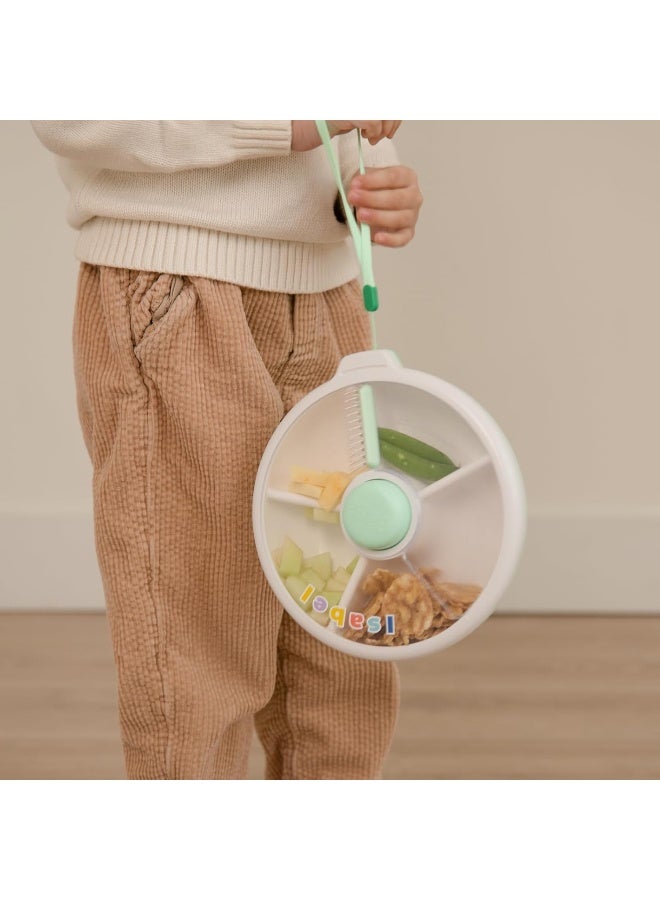 Gobe Large Snack Spinner Bundle with Hand Strap and Sticker Sheet - Reusable Container 4 Compartt Dispenser & Sliding Door | BPA PVC Free Dishwasher Safe No Spill, Leakproof, Mint Green - Image 5