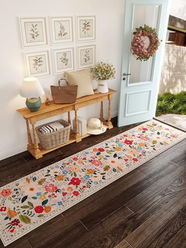 Rugcomf Runners for Hallways Kitchen Runner Rug Non Slip 2x 10 Long Washable Rugs with Rubber Backing Soft Floral Carpet Runner for Hallways Kitchen Laundry Bedroom BathroomBeige