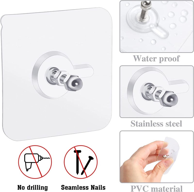 Zeccorp Adhesive Screw Hooks for Wall Without Drilling Adhesive Screw Hooks for Wall Heavy Duty Strong Nail Free Hanging Kitchen Accessories Items Nail Hook Transparent Stainless Steel 35 - Image 3