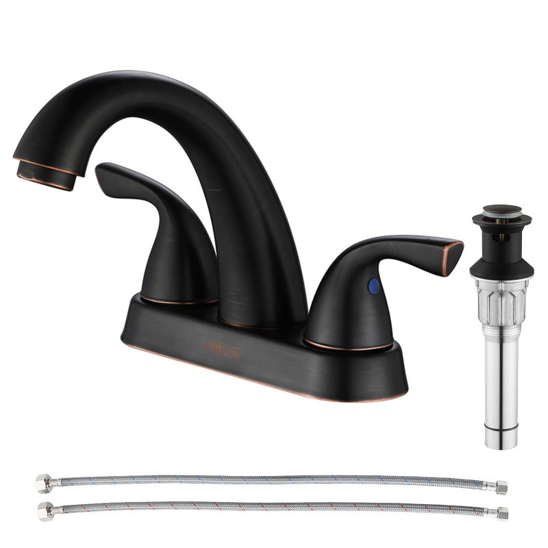 PARLOS TwoHandle Bathroom Sink Faucet with Metal Drain Assembly and Supply Hose LeadFree cUPC Mixer Double Handle Tap Deck Mounted Oil Rubbed Bronze 13597