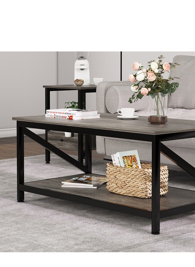 Generic Coffee Table End Table Sofa Center Table with 2 Tier Storage Shelf and Adjustable Table Leg Tea Table Desk Computer Desk for Living Room  Bedroom Office (100*55*43cm)  - Image 3