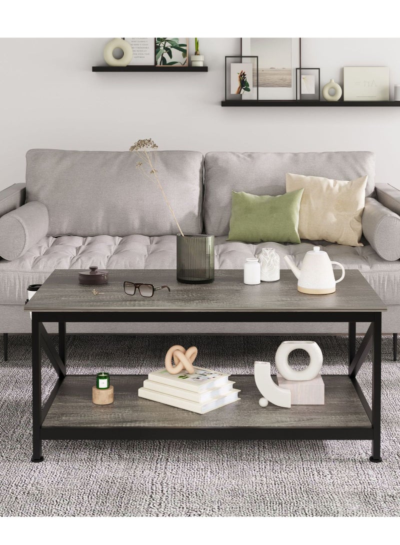 Generic Coffee Table End Table Sofa Center Table with 2 Tier Storage Shelf and Adjustable Table Leg Tea Table Desk Computer Desk for Living Room  Bedroom Office (100*55*43cm)  - Image 2