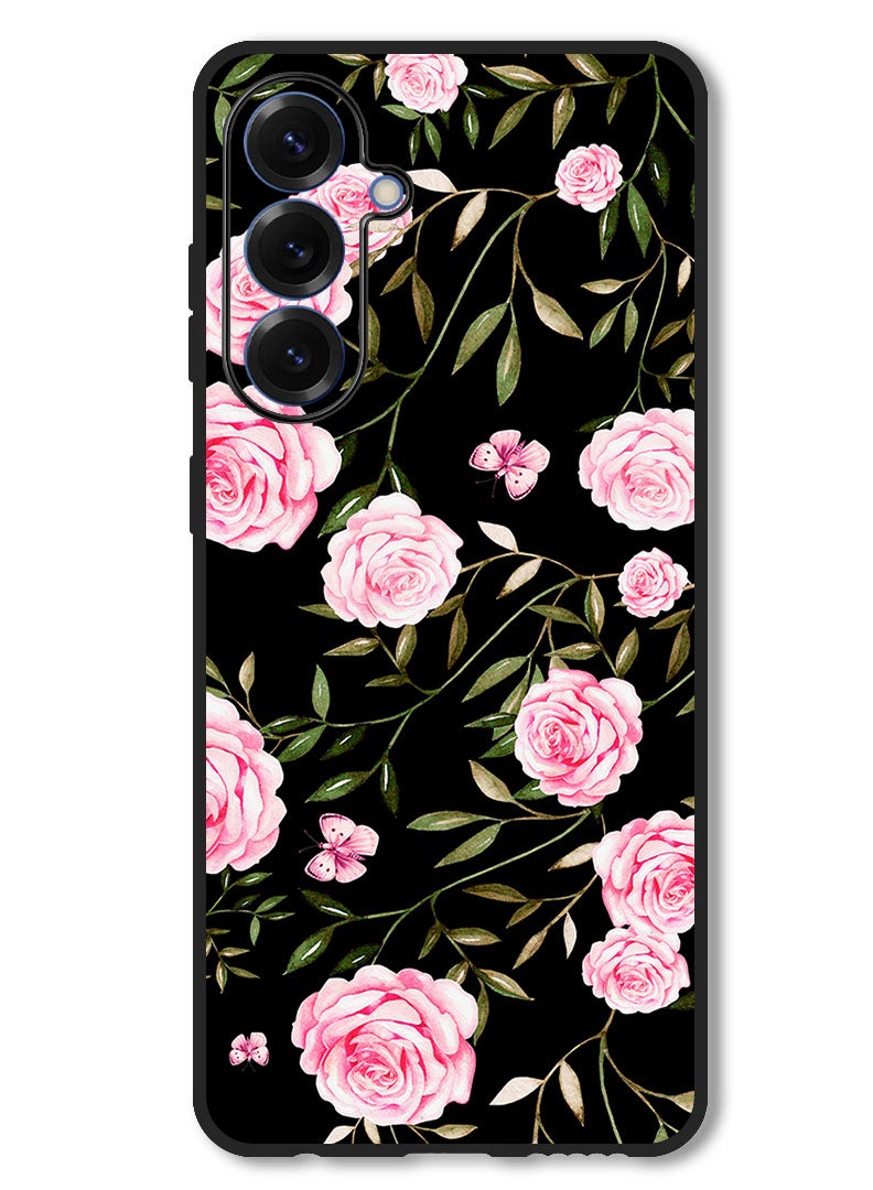 Theodor Case Compatible with Samsung Galaxy A56 Protection Shockproof Bumper Cover Rose In Bunches Of Small Leaves - Image 1