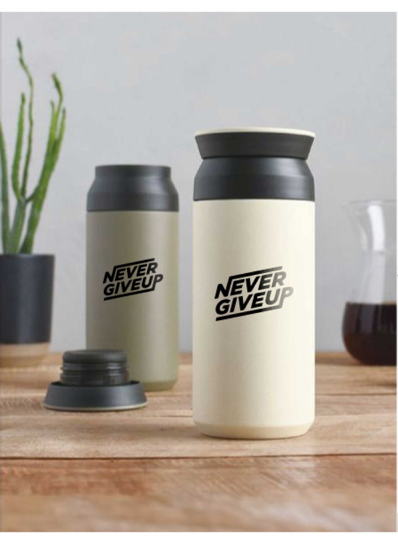 مج حراري  – استانلس ستيل بشعار Never Give Up لتحفيز يومك  - Image 1