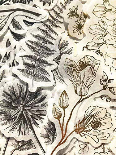 DESEACO Vintage Zen Botany Flower Washi Sticker Pack, Artsy Natural Black-and-White Plants with Golden Sketch Decals Collection, Wild Plants Gray and Gold Set – 120 Pcs - Image 2