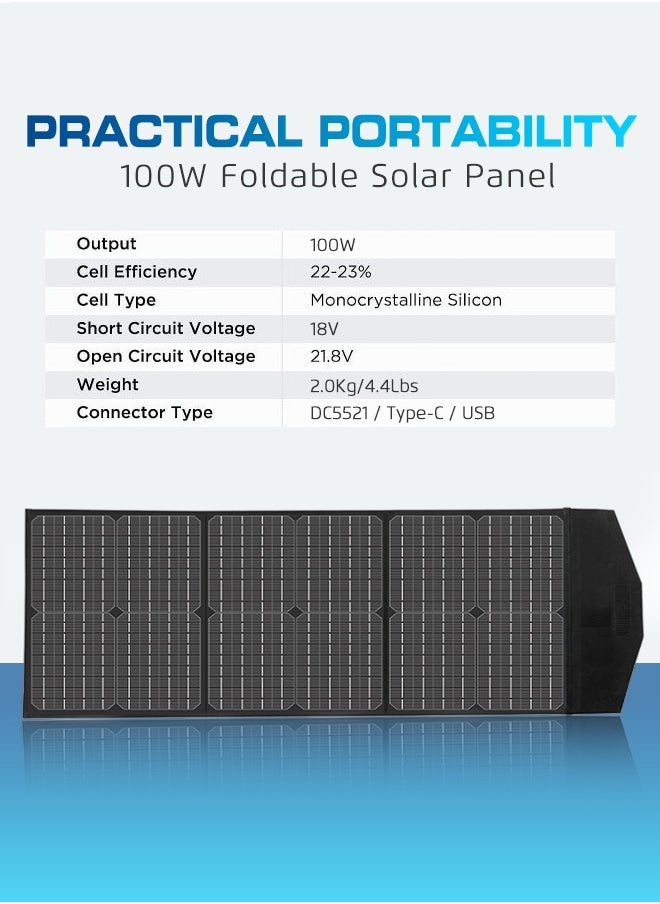VANPA 100W Portable Solar Panel for Portable Power Station, Foldable Solar Charger Chainable for All VANPA Series Waterproof IP67 for Outdoor Camping  - Image 5