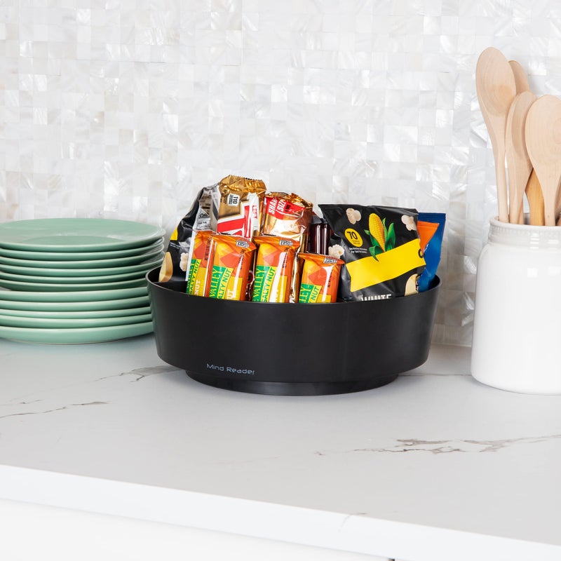 Mind Reader Snack Carousel, Countertop Organizer, Snack Tray, Condiment Holder, Breakroom, Kitchen, 12"L x 12"W x 4"H, Black - Image 2