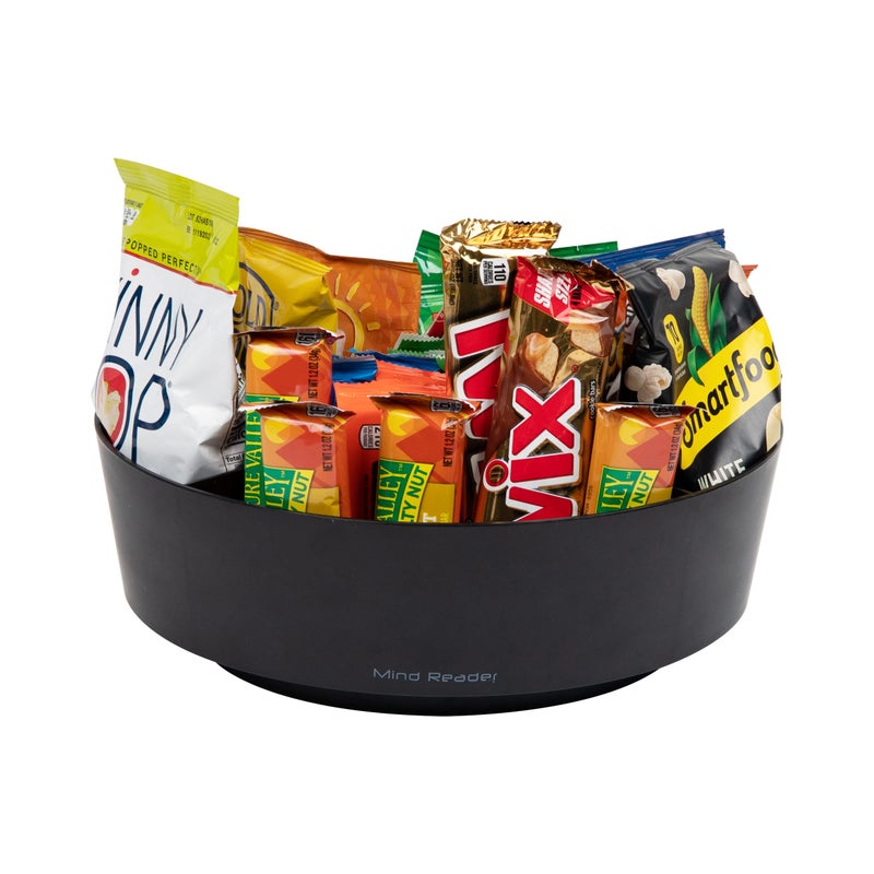 Mind Reader Snack Carousel, Countertop Organizer, Snack Tray, Condiment Holder, Breakroom, Kitchen, 12"L x 12"W x 4"H, Black - Image 1