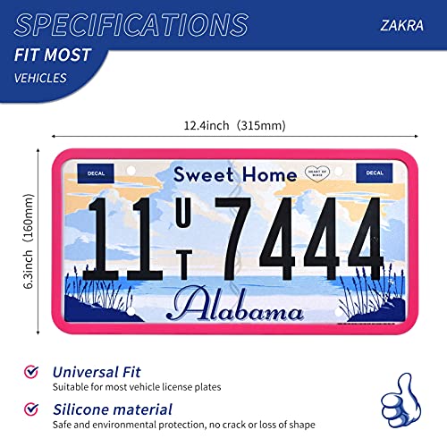 ZAKRA License Plate Frames,2 Pack Silicone License Plate Frames,Premium Silicone Material, Rust-Proof,Rattle-Proof,Weather-Proof.(Hotpink) - Image 3