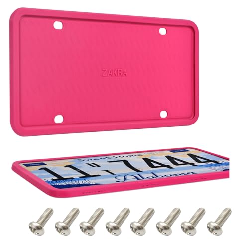 ZAKRA License Plate Frames,2 Pack Silicone License Plate Frames,Premium Silicone Material, Rust-Proof,Rattle-Proof,Weather-Proof.(Hotpink) - Image 1