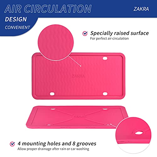 ZAKRA License Plate Frames,2 Pack Silicone License Plate Frames,Premium Silicone Material, Rust-Proof,Rattle-Proof,Weather-Proof.(Hotpink) - Image 2