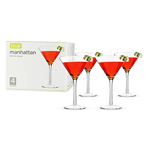 True True Manhattan Martini Glass Crystal Cocktail Coupes Clear Glass Cocktail glass set Dishwasher Safe Holds 12 oz Set of 4 