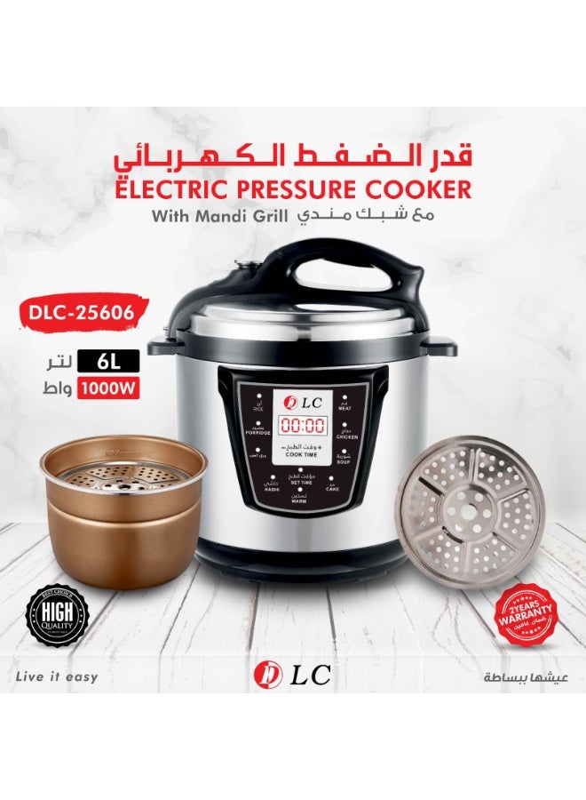 LC 6L Premium Electric Pressure Cooker 1000W with Smart Digital Display, Multi-Functional Rice Cooker & Food Steamer Pot, 11 One-Touch Cooking Modes for Kabsa, Hashee, Mandi, (Silver/Black) - Image 1