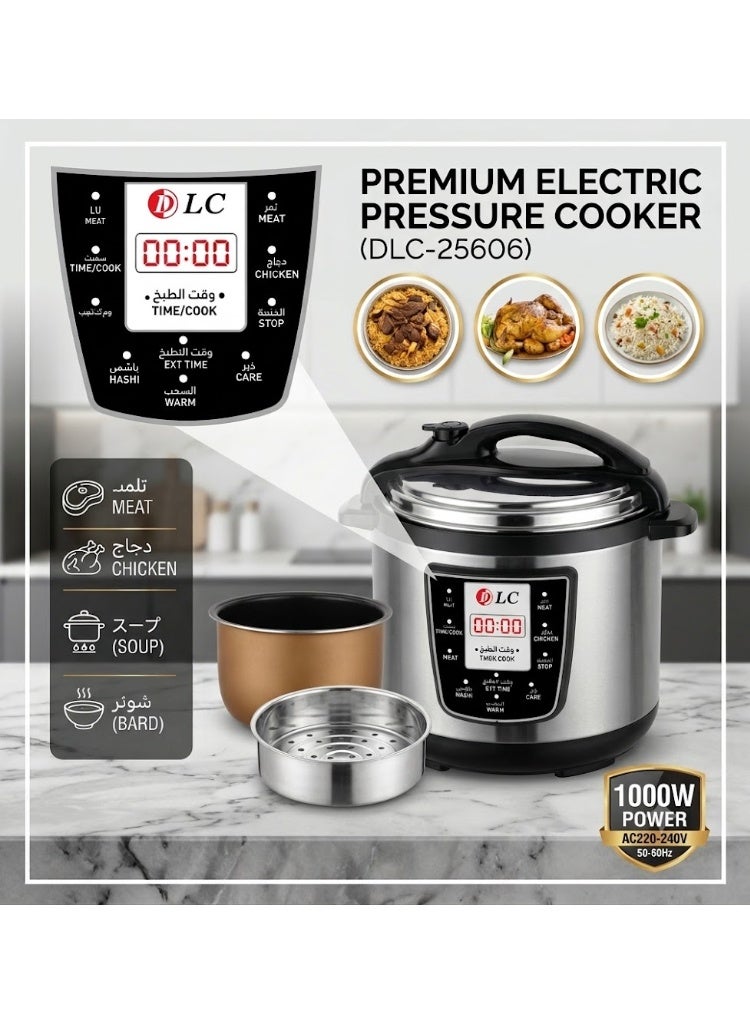 LC 6L Premium Electric Pressure Cooker 1000W with Smart Digital Display, Multi-Functional Rice Cooker & Food Steamer Pot, 11 One-Touch Cooking Modes for Kabsa, Hashee, Mandi, (Silver/Black) - Image 3