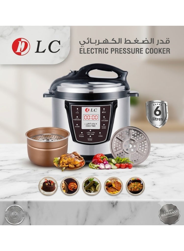 LC 6L Premium Electric Pressure Cooker 1000W with Smart Digital Display, Multi-Functional Rice Cooker & Food Steamer Pot, 11 One-Touch Cooking Modes for Kabsa, Hashee, Mandi, (Silver/Black) - Image 2