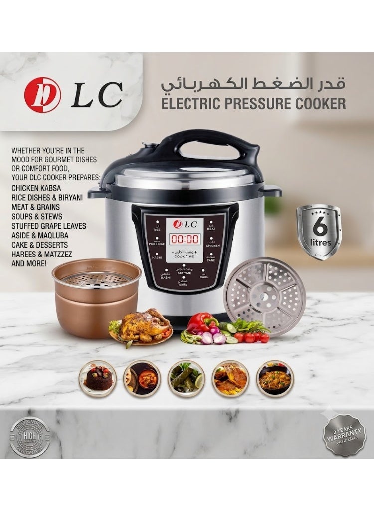 LC 6L Premium Electric Pressure Cooker 1000W with Smart Digital Display, Multi-Functional Rice Cooker & Food Steamer Pot, 11 One-Touch Cooking Modes for Kabsa, Hashee, Mandi, (Silver/Black) - Image 5