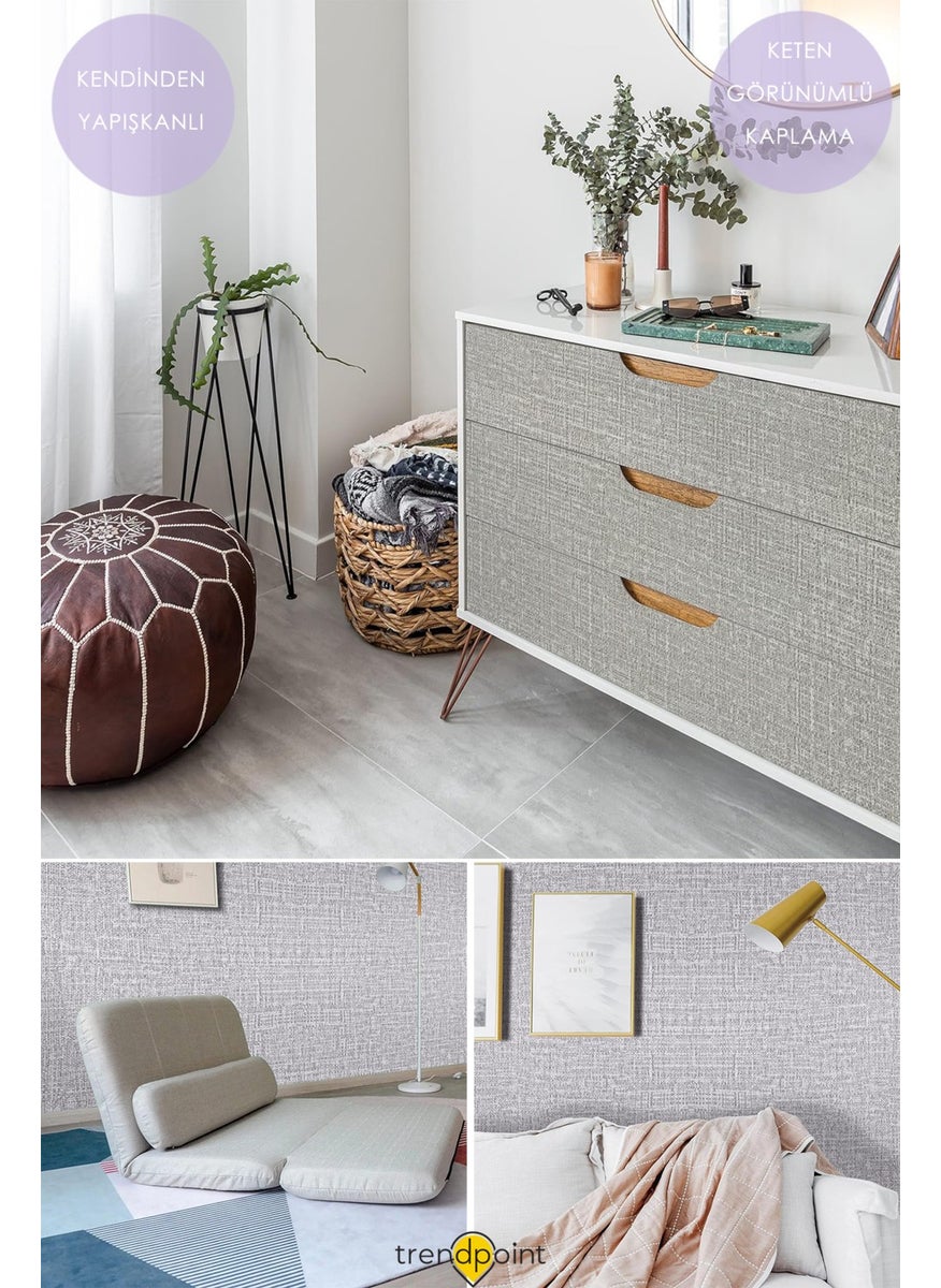 Trendpoint Self-Adhesive 60CM×100CM Linen Look Light Gray Wallpaper Kitchen Cabinet Covering  - Image 1
