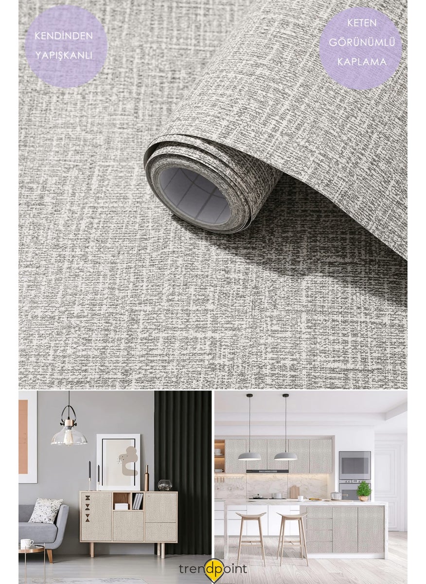 Trendpoint Self-Adhesive 60CM×100CM Linen Look Light Gray Wallpaper Kitchen Cabinet Covering  - Image 2