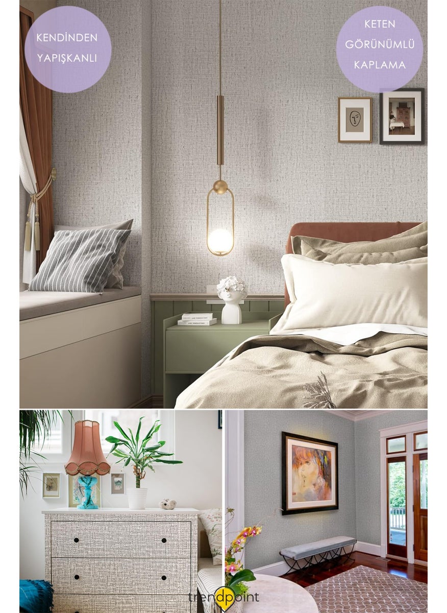 Trendpoint Self-Adhesive 60CM×100CM Linen Look Light Gray Wallpaper Kitchen Cabinet Covering  - Image 3