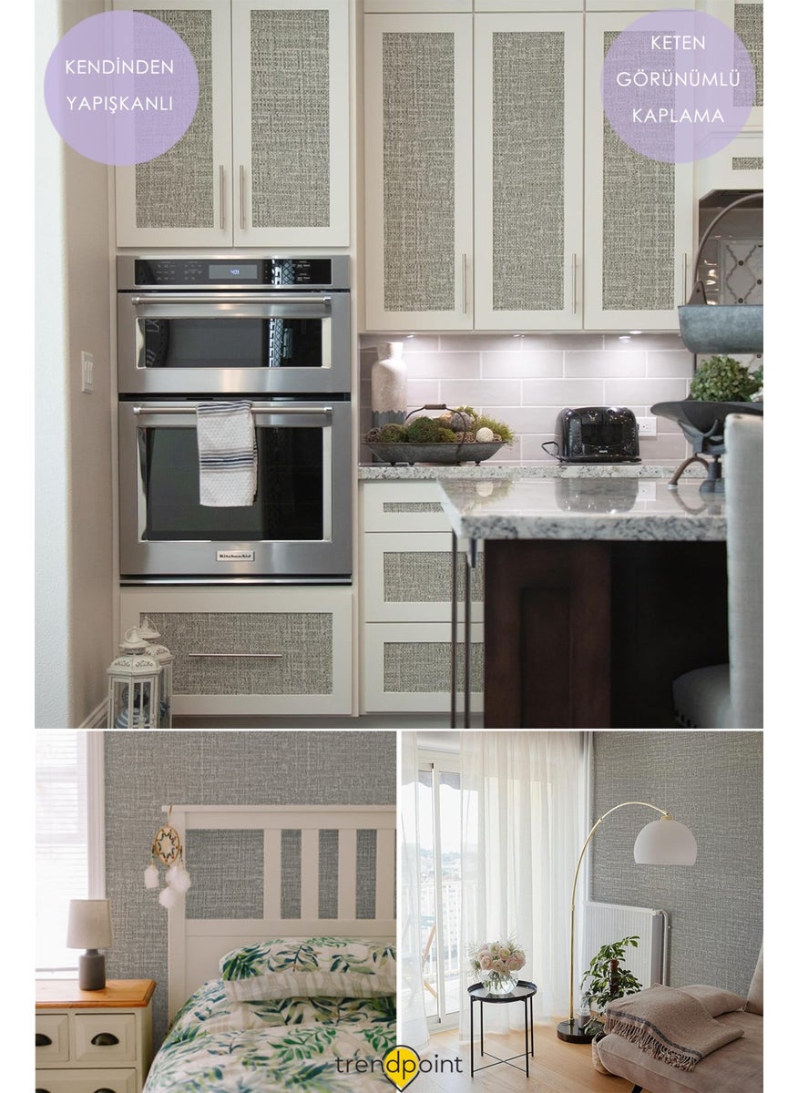 Trendpoint Self-Adhesive 60CM×100CM Linen Look Light Gray Wallpaper Kitchen Cabinet Covering  - Image 4