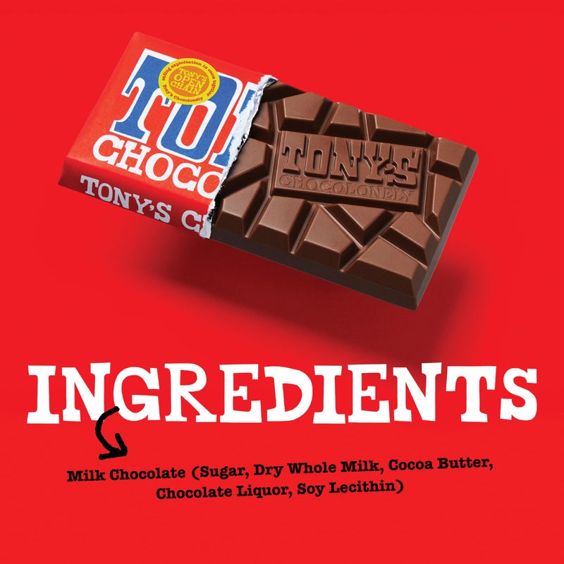 Tony’s Chocolonely Belgian Milk Chocolate Candy Bar, Pure Chocolate Bar for Snacks, Party Favors, Gifts, or Gift Basket, 32% Cacao, Made From Quality Fairtrade Cocoa, 6.35 Oz - Image 2