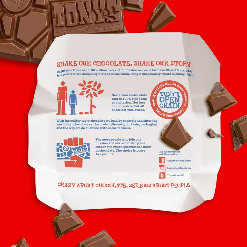 Tony’s Chocolonely Belgian Milk Chocolate Candy Bar, Pure Chocolate Bar for Snacks, Party Favors, Gifts, or Gift Basket, 32% Cacao, Made From Quality Fairtrade Cocoa, 6.35 Oz - Image 5