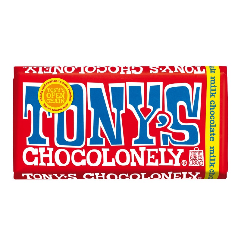 Tony’s Chocolonely Belgian Milk Chocolate Candy Bar, Pure Chocolate Bar for Snacks, Party Favors, Gifts, or Gift Basket, 32% Cacao, Made From Quality Fairtrade Cocoa, 6.35 Oz - Image 1