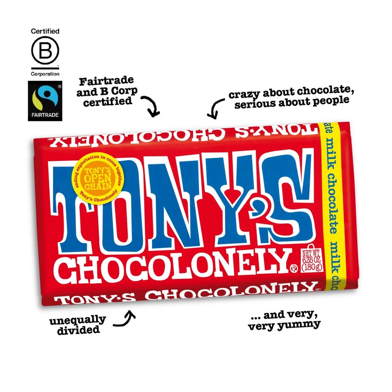 Tony’s Chocolonely Belgian Milk Chocolate Candy Bar, Pure Chocolate Bar for Snacks, Party Favors, Gifts, or Gift Basket, 32% Cacao, Made From Quality Fairtrade Cocoa, 6.35 Oz - Image 3