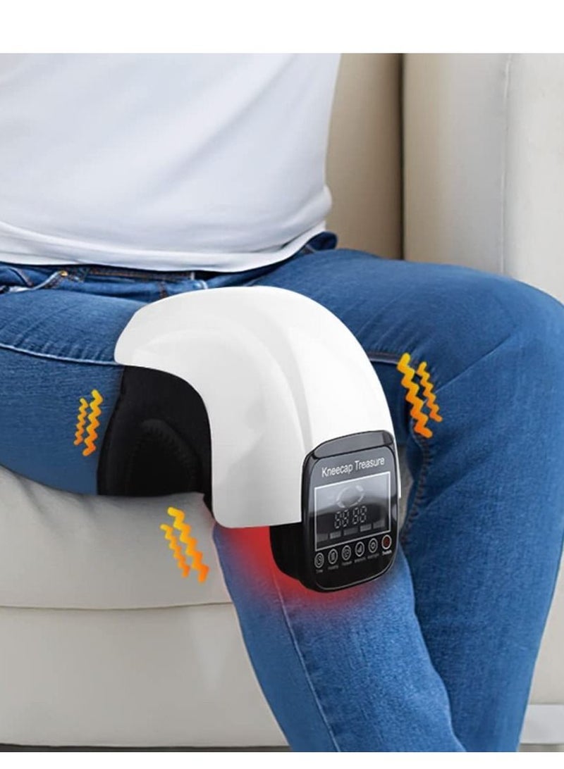 Wireless Knee Massager for Joint Pain Relief Arthritis Cramps Meniscus Pain Electric Vibration Knee Brace Wrap with 3 Adjustable Heat Patterns Intensity Time Red Light White - Image 1