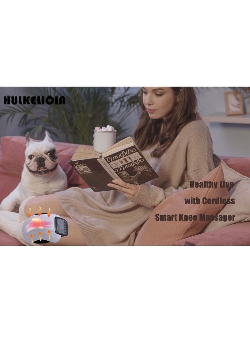 Wireless Knee Massager for Joint Pain Relief Arthritis Cramps Meniscus Pain Electric Vibration Knee Brace Wrap with 3 Adjustable Heat Patterns Intensity Time Red Light White - Image 3